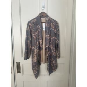 Soft Surroundings Floral Drape Faux Suede Jacket Mens Size XS Gray Pink NWT